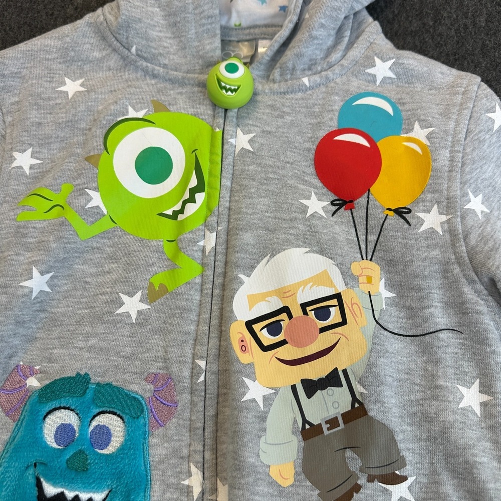 Disney 100 Pixar Monster Up Hoodie Jacket Gray Full Zip Hooded Boy's Size 5 EUC - Picture 6 of 16
